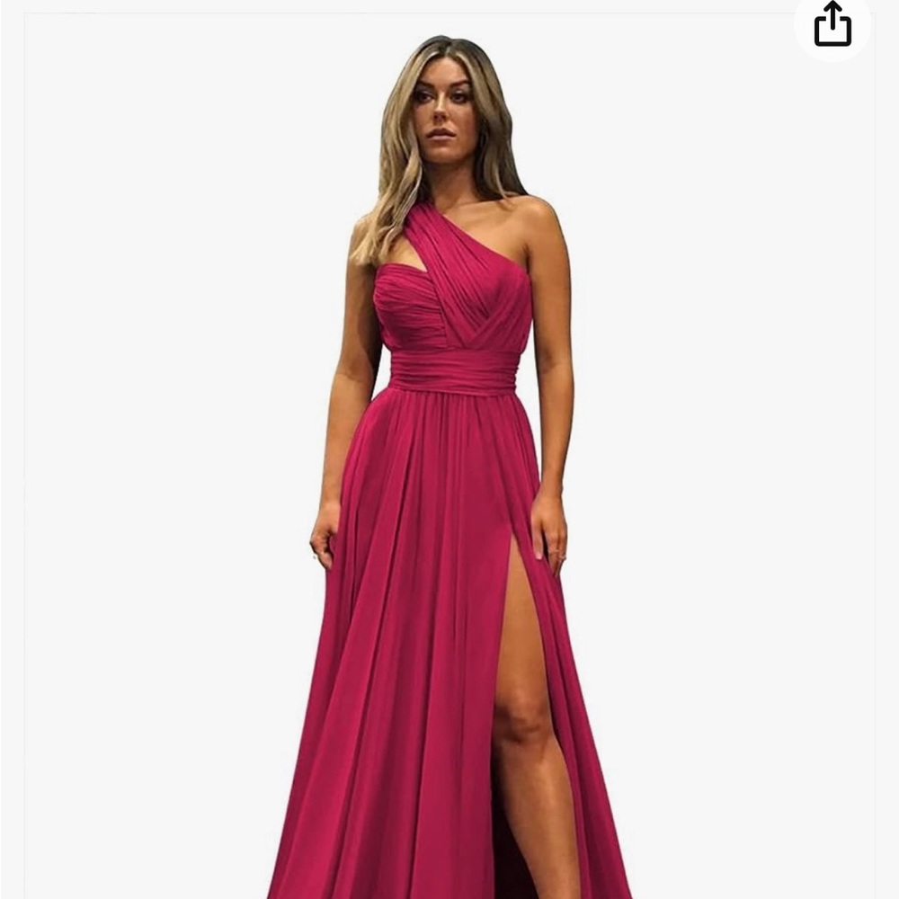 Fuschia One Sleeve Formal Dress